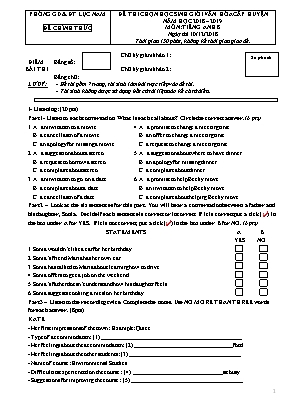 Đề thi chọn học sinh giỏi văn hóa cấp huyện môn Tiếng Anh Lớp 8 - Năm học 2018-2019 - Phòng giáo dục và đào tạo Lục Nam